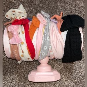several headbands and holding stand